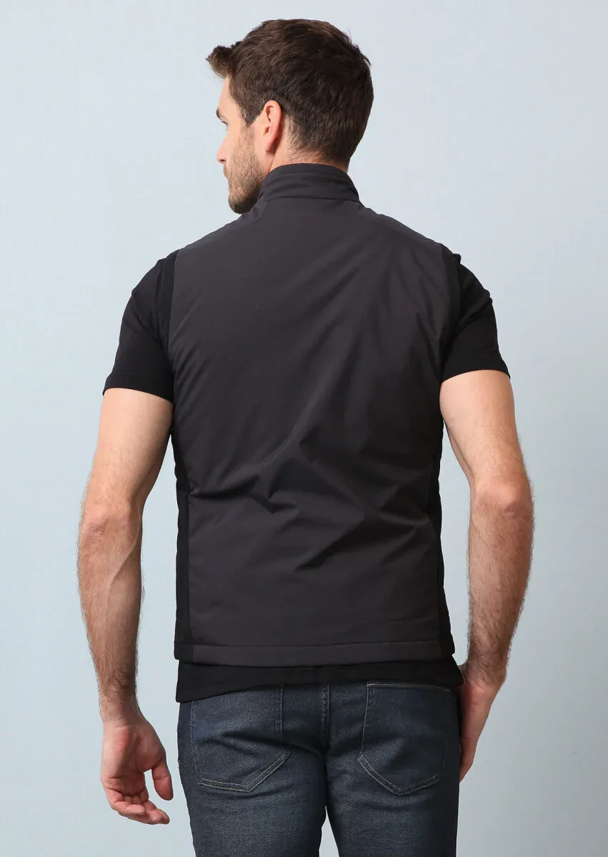 Siyah Regular Fit Dik Yaka Casual Dokuma Spor Yelek - 5