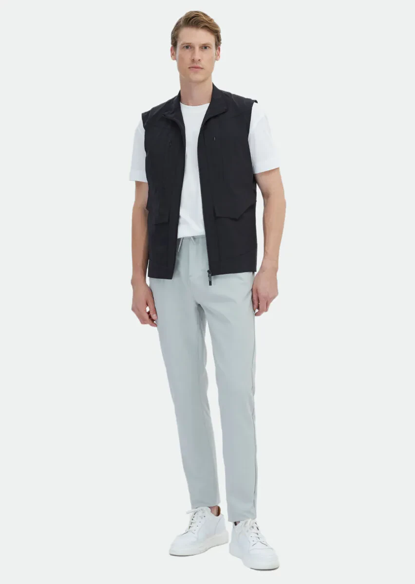 Siyah Regular Fit Dik Yaka Casual Dokuma Spor Yelek - 3