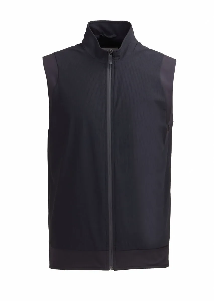 Siyah Regular Fit Dik Yaka Casual Örme Spor Yelek - 1