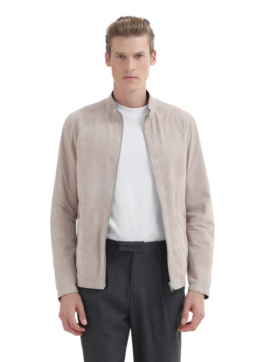 Siyah Regular Fit Dik Yaka Casual Süet Çift Taraflı Deri Mont - 3