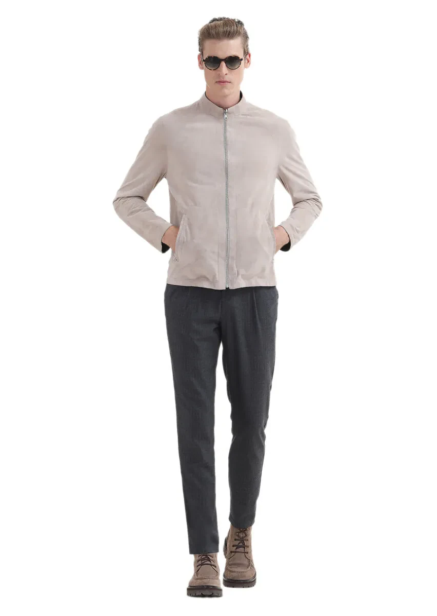 Siyah Regular Fit Dik Yaka Casual Süet Çift Taraflı Deri Mont - 4