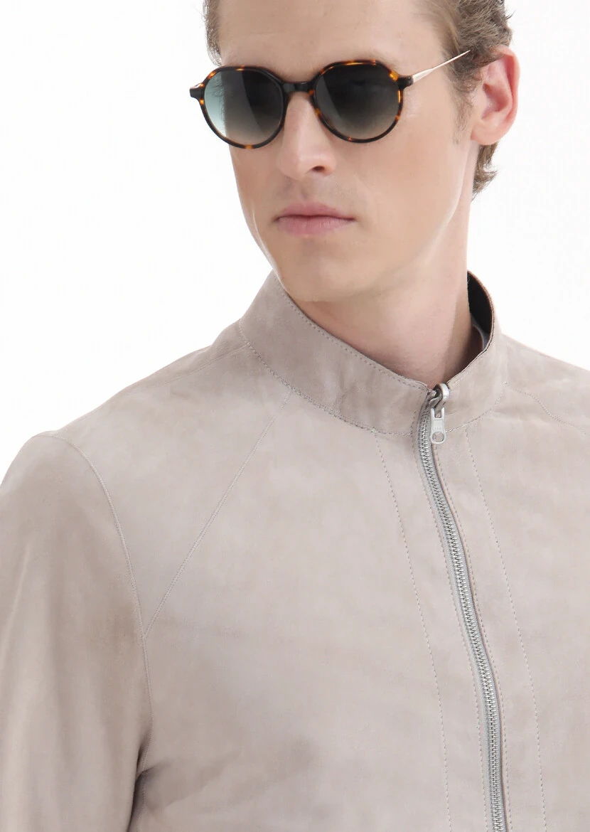 Siyah Regular Fit Dik Yaka Casual Süet Çift Taraflı Deri Mont - 7