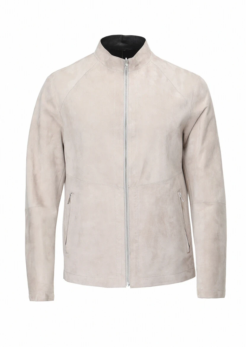 Siyah Regular Fit Dik Yaka Casual Süet Çift Taraflı Deri Mont - 12