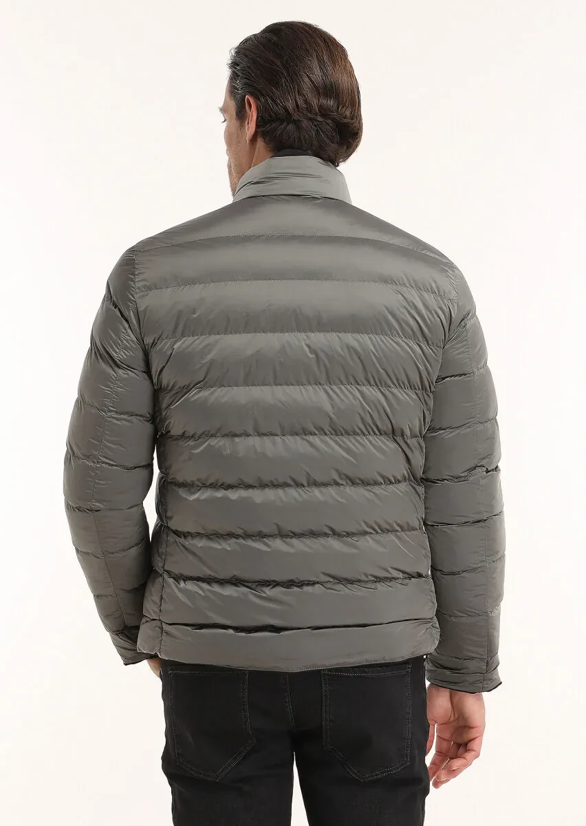 Siyah Regular Fit Gizli Kapüşon Casual Dokuma Çift Taraflı Şişme Mont - 10