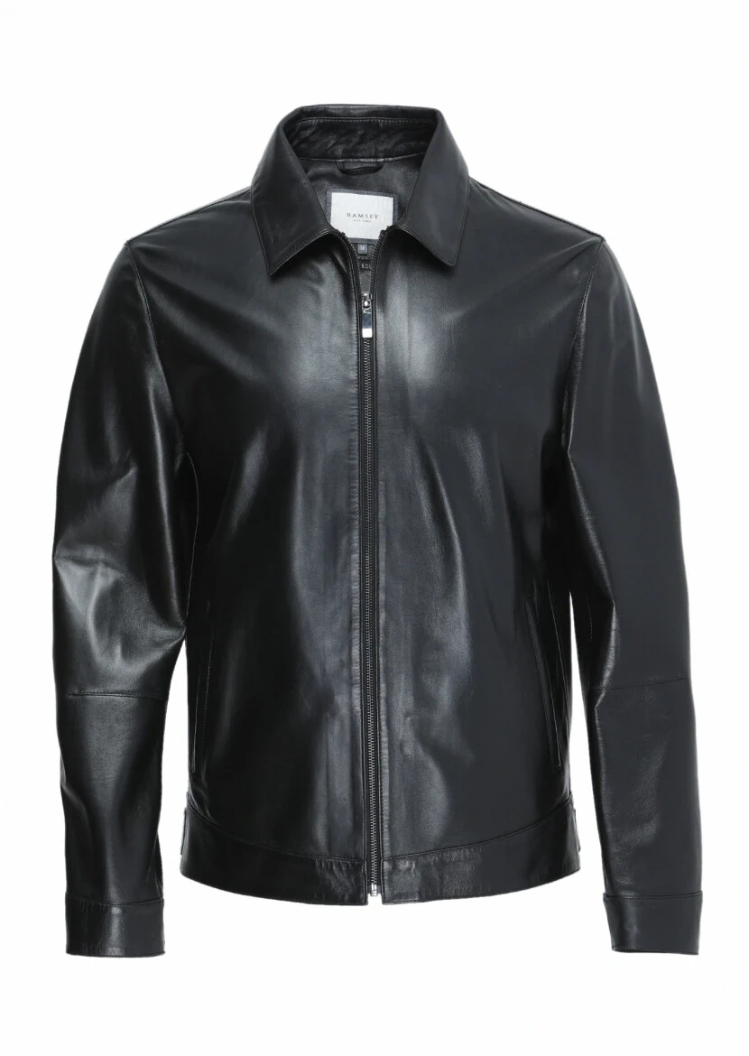 Siyah Regular Fit Gömlek Yaka Casual Deri Deri Mont - 1