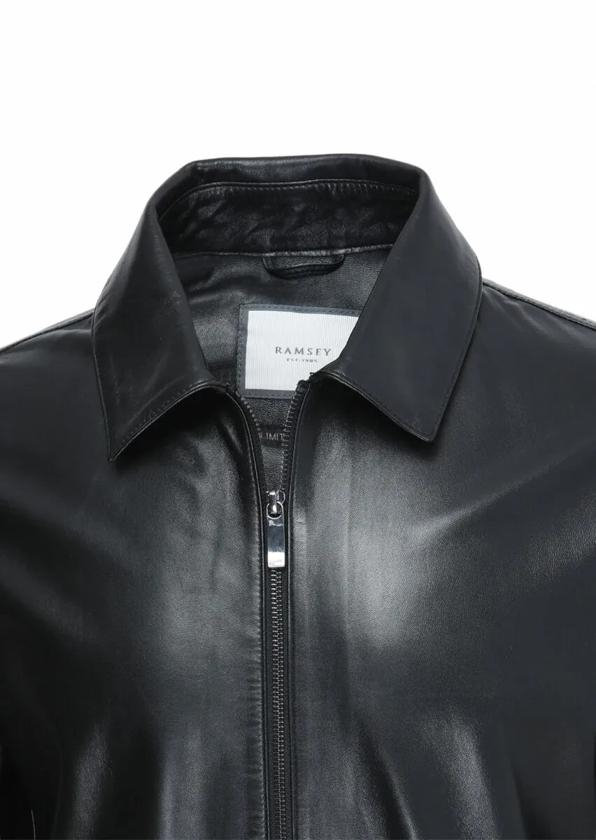 Siyah Regular Fit Gömlek Yaka Casual Deri Deri Mont - 2