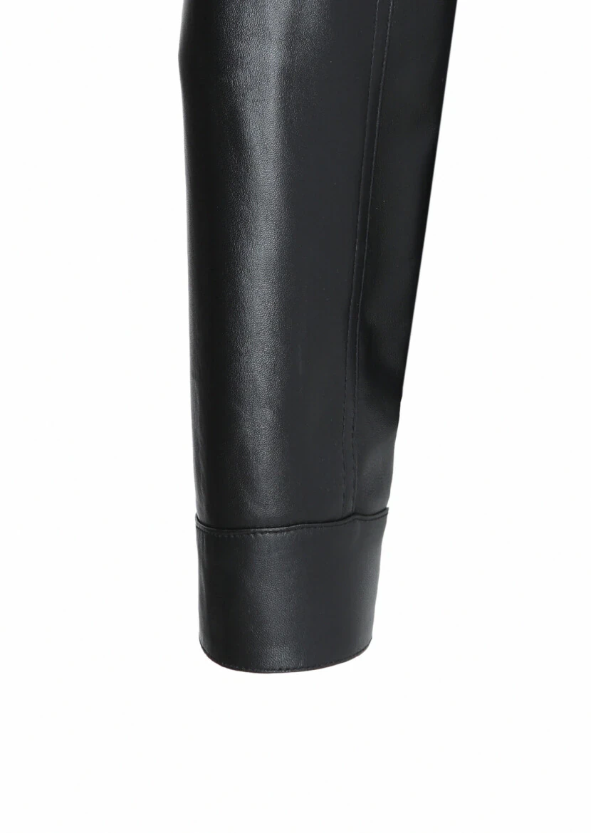 Siyah Regular Fit Gömlek Yaka Casual Deri Deri Mont - 4