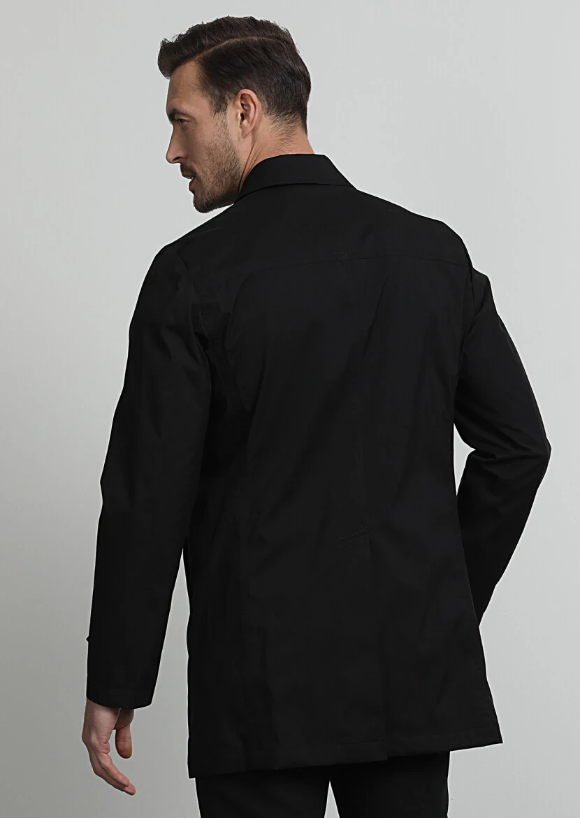 Siyah Regular Fit Gömlek Yaka Casual Dokuma Pardesü - 4