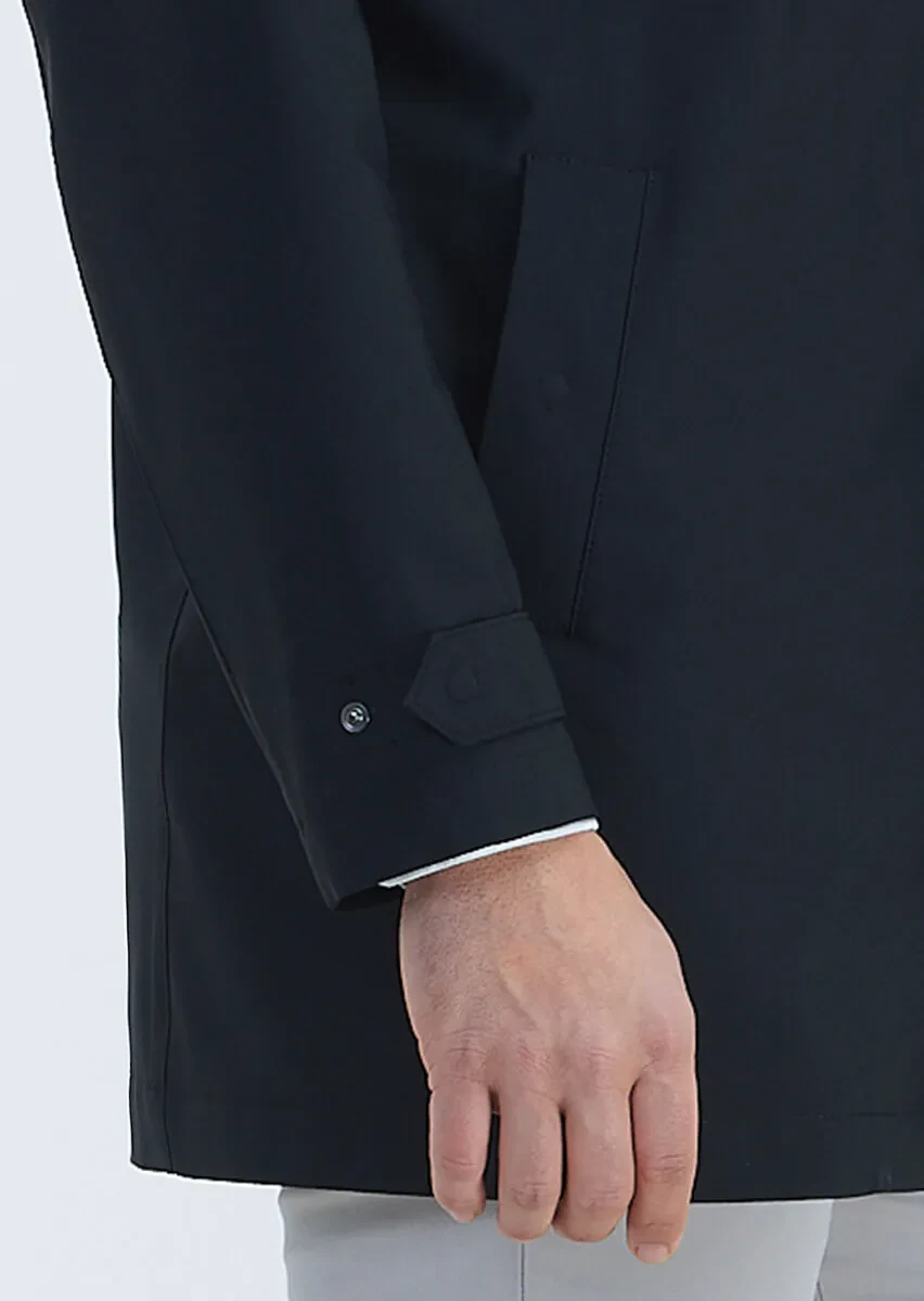 Siyah Regular Fit Gömlek Yaka Casual Dokuma Pardesü - 4