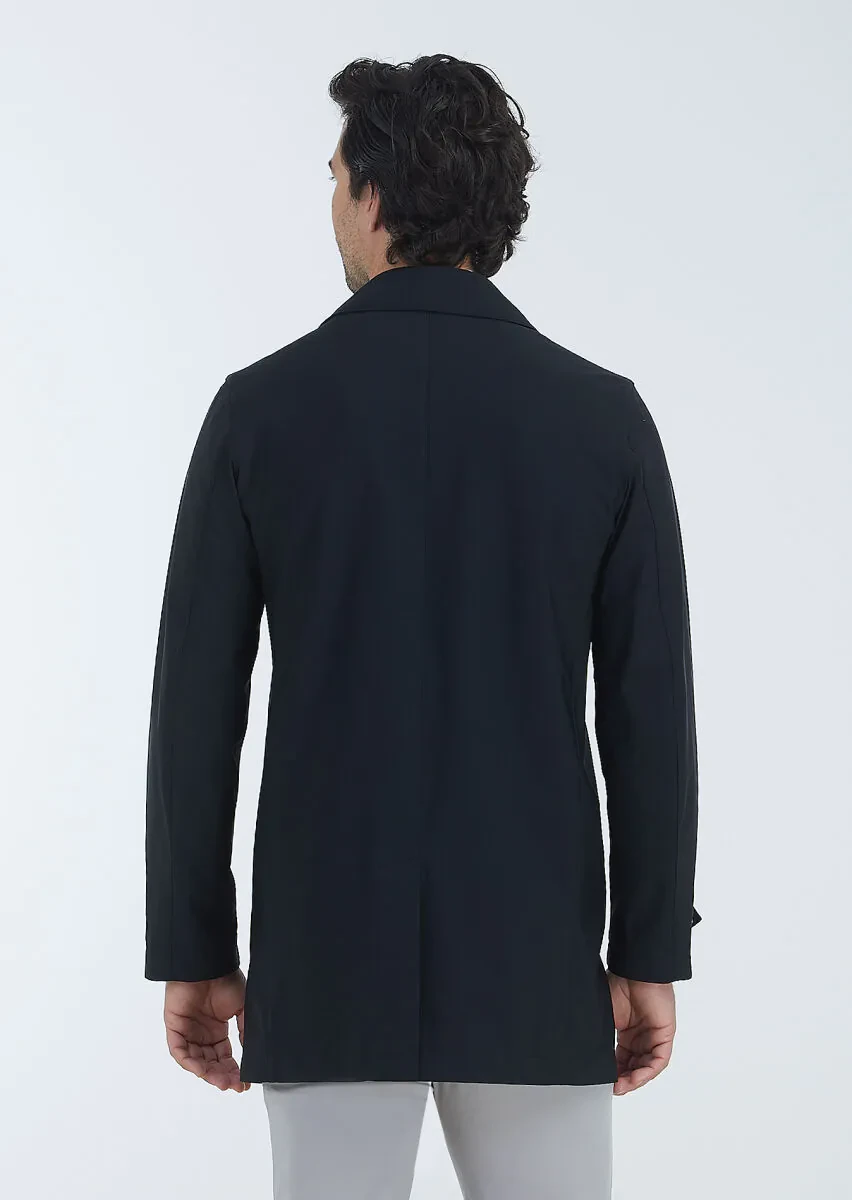 Siyah Regular Fit Gömlek Yaka Casual Dokuma Pardesü - 5