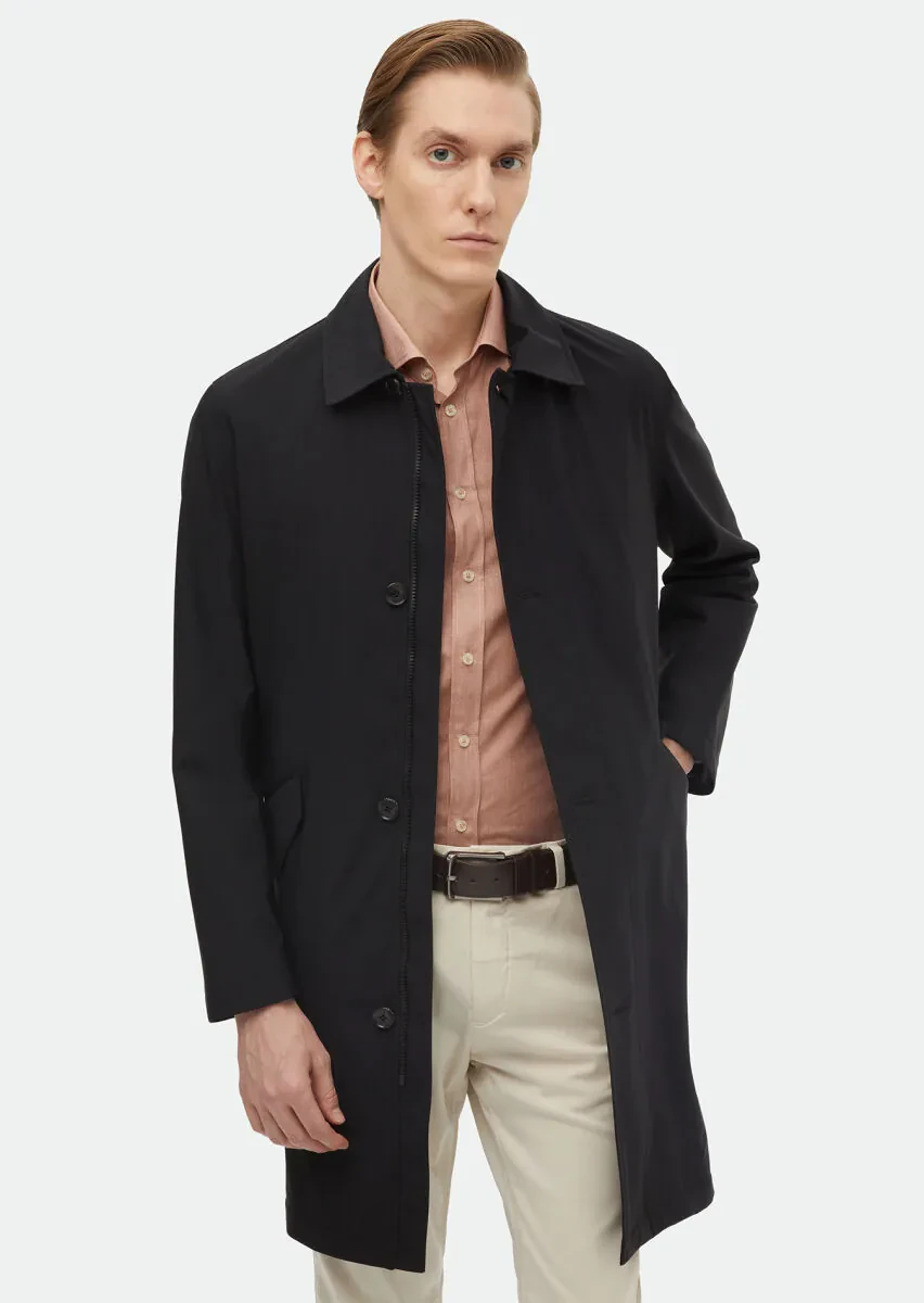 Siyah Regular Fit Gömlek Yaka Casual Dokuma Pardesü - 2