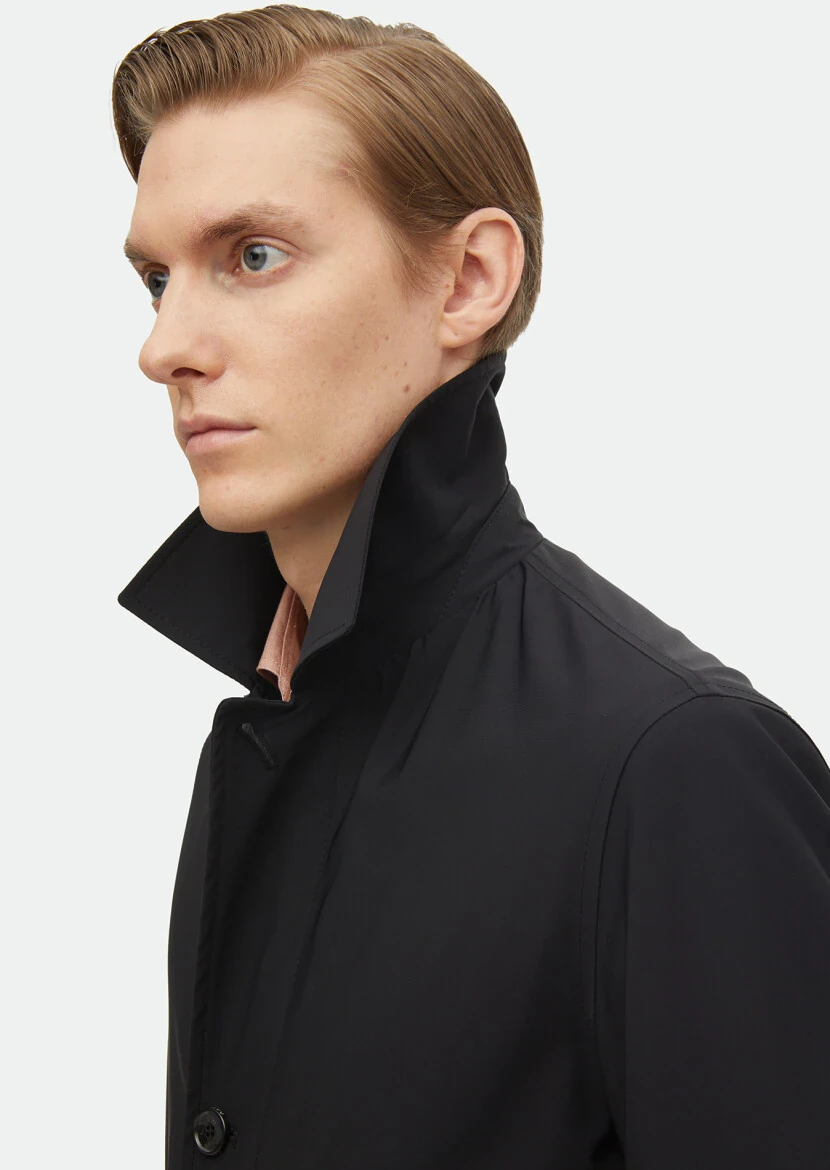 Siyah Regular Fit Gömlek Yaka Casual Dokuma Pardesü - 5