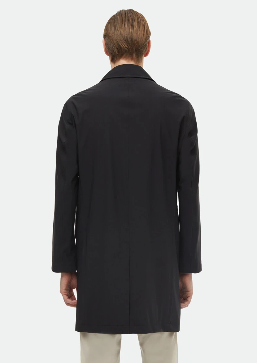 Siyah Regular Fit Gömlek Yaka Casual Dokuma Pardesü - 6