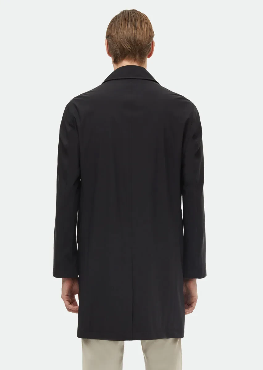 Siyah Regular Fit Gömlek Yaka Casual Dokuma Pardesü - 6