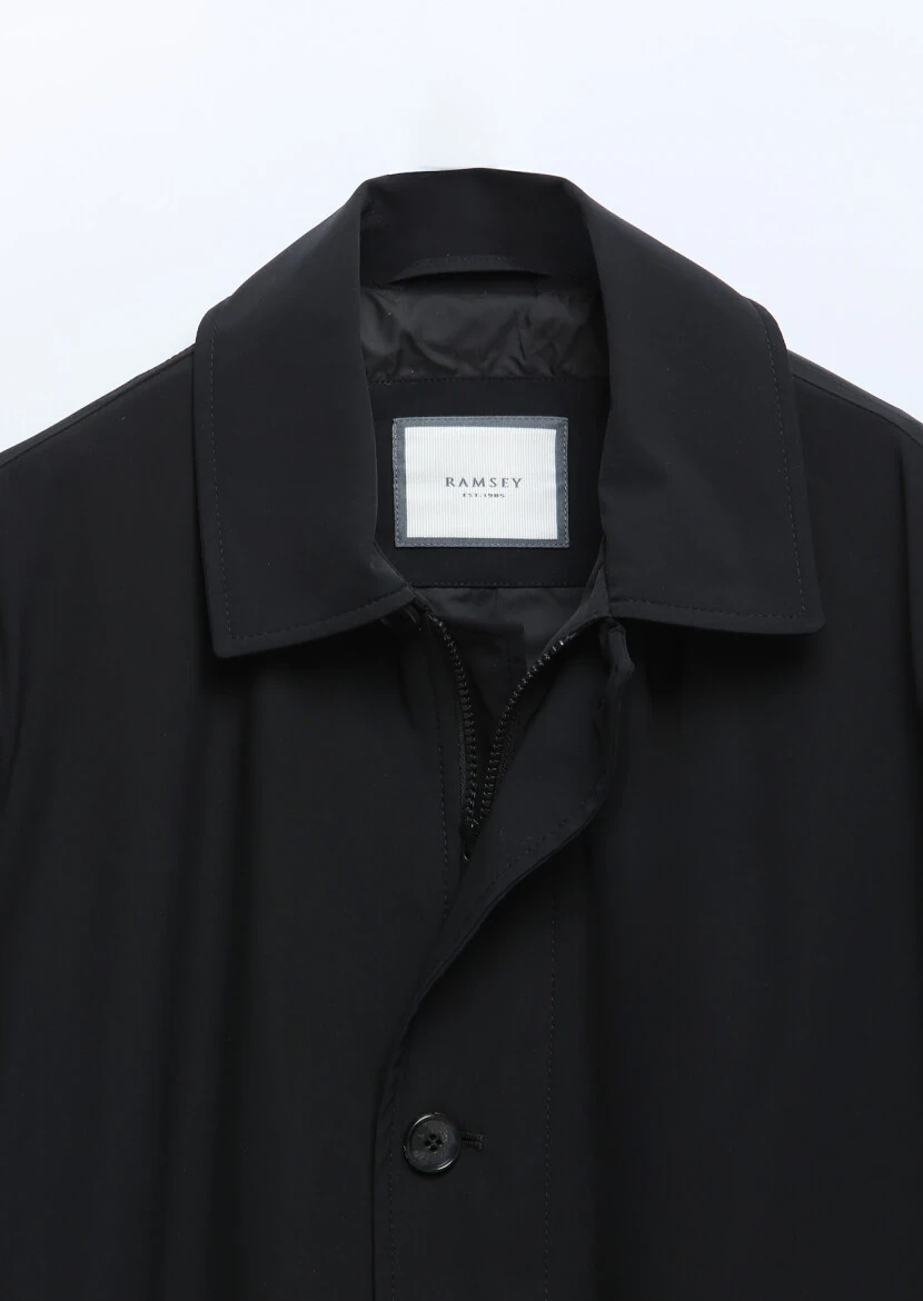 Siyah Regular Fit Gömlek Yaka Casual Dokuma Pardesü - 8