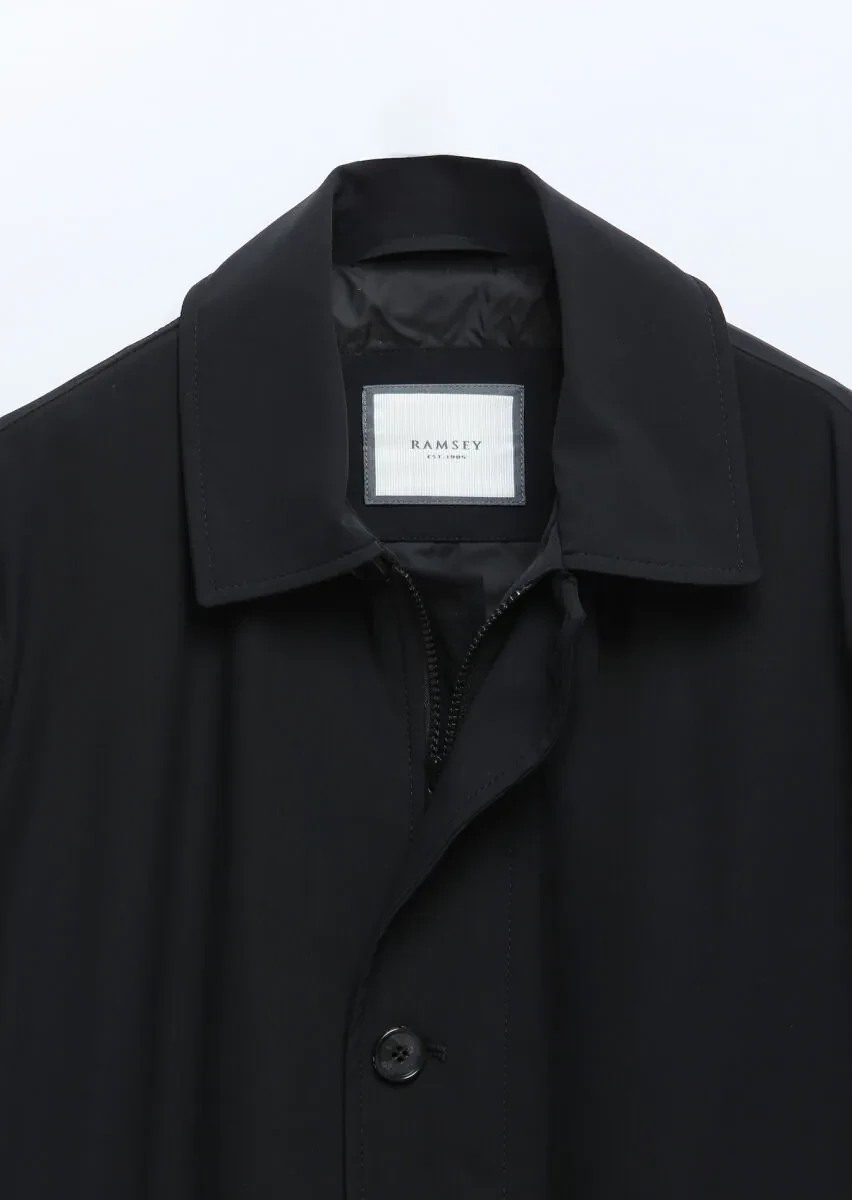 Siyah Regular Fit Gömlek Yaka Casual Dokuma Pardesü - 8