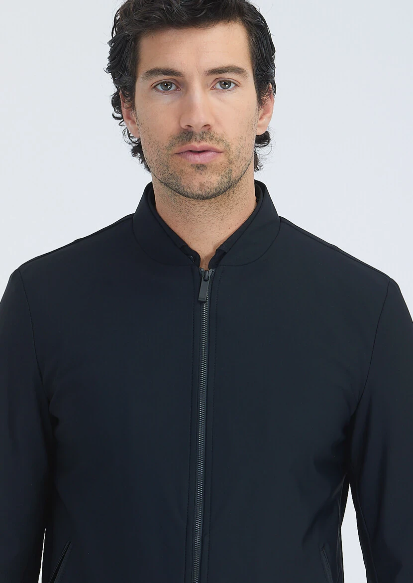 Siyah Regular Fit Hakim Yaka Casual Dokuma Mont - 3