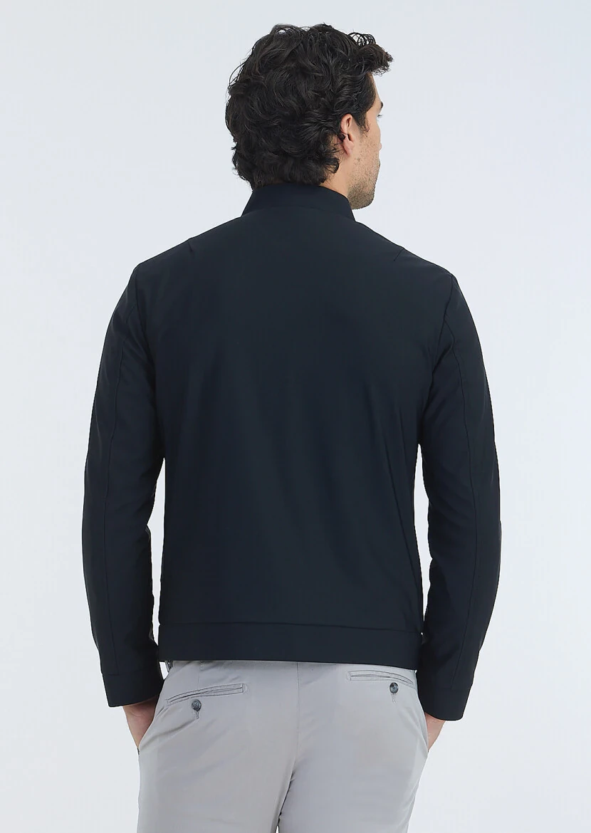 Siyah Regular Fit Hakim Yaka Casual Dokuma Mont - 5