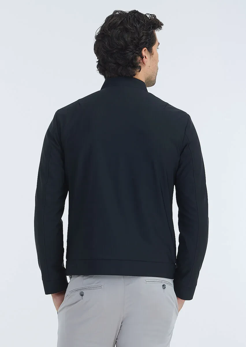 Siyah Regular Fit Hakim Yaka Casual Dokuma Mont - 5