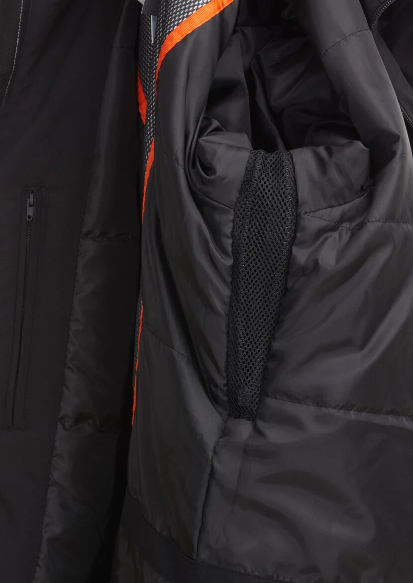 Siyah Regular Fit Kapüşonlu Casual Dokuma Kaban - 11