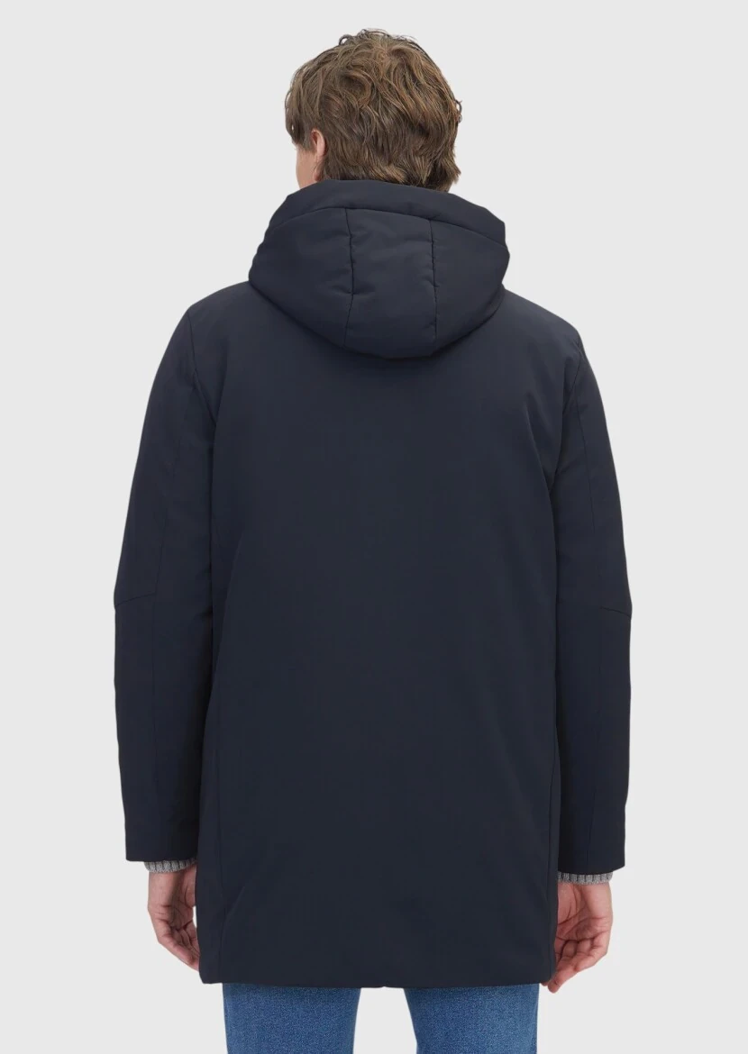 Siyah Regular Fit Kapüşonlu Casual Dokuma Kaban - 7