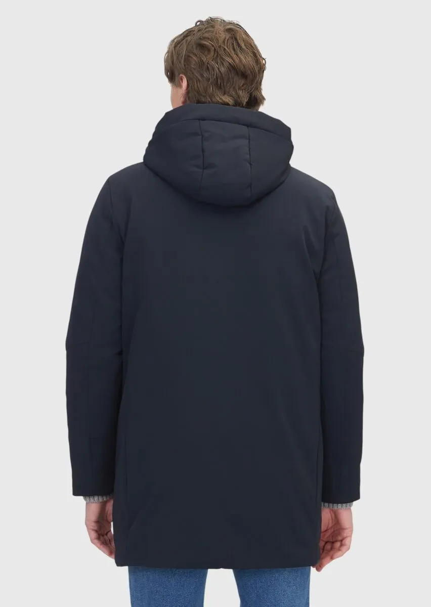 Siyah Regular Fit Kapüşonlu Casual Dokuma Kaban - 7