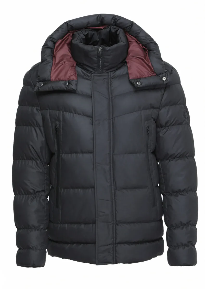 Siyah Regular Fit Kapüşonlu Casual Dokuma Mont - 7