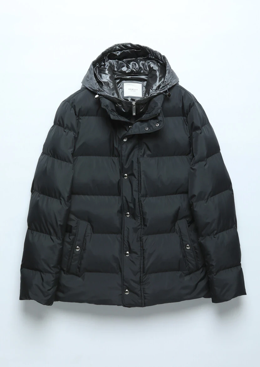 Siyah Regular Fit Kapüşonlu Casual Dokuma Mont - 10