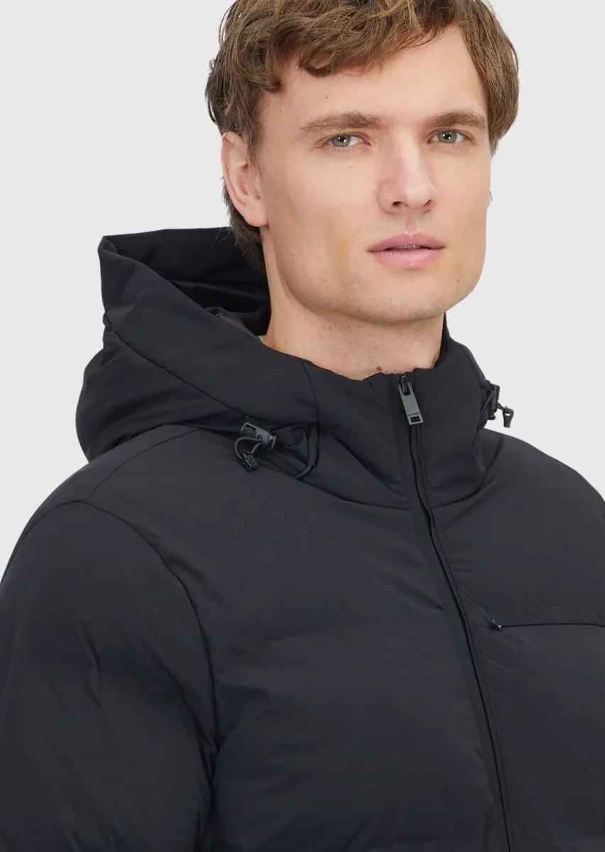 Siyah Regular Fit Kapüşonlu Casual Dokuma Mont - 3