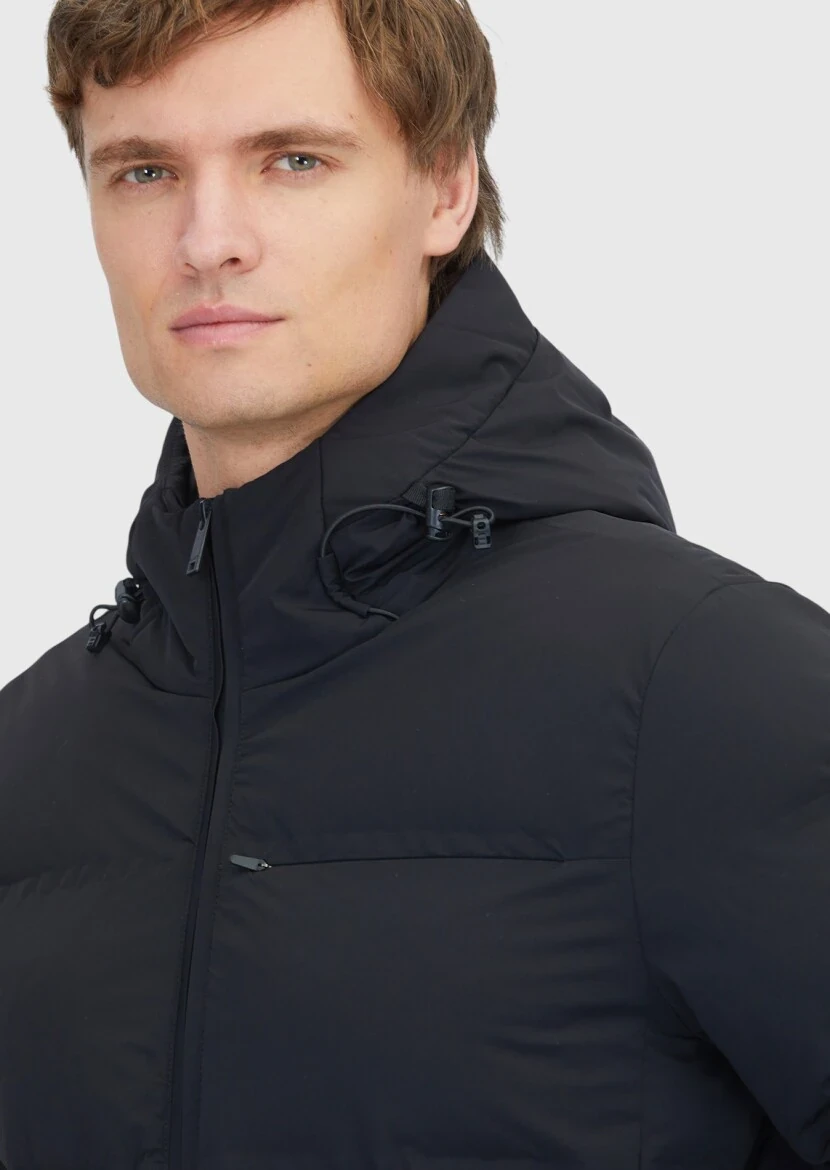 Siyah Regular Fit Kapüşonlu Casual Dokuma Mont - 4