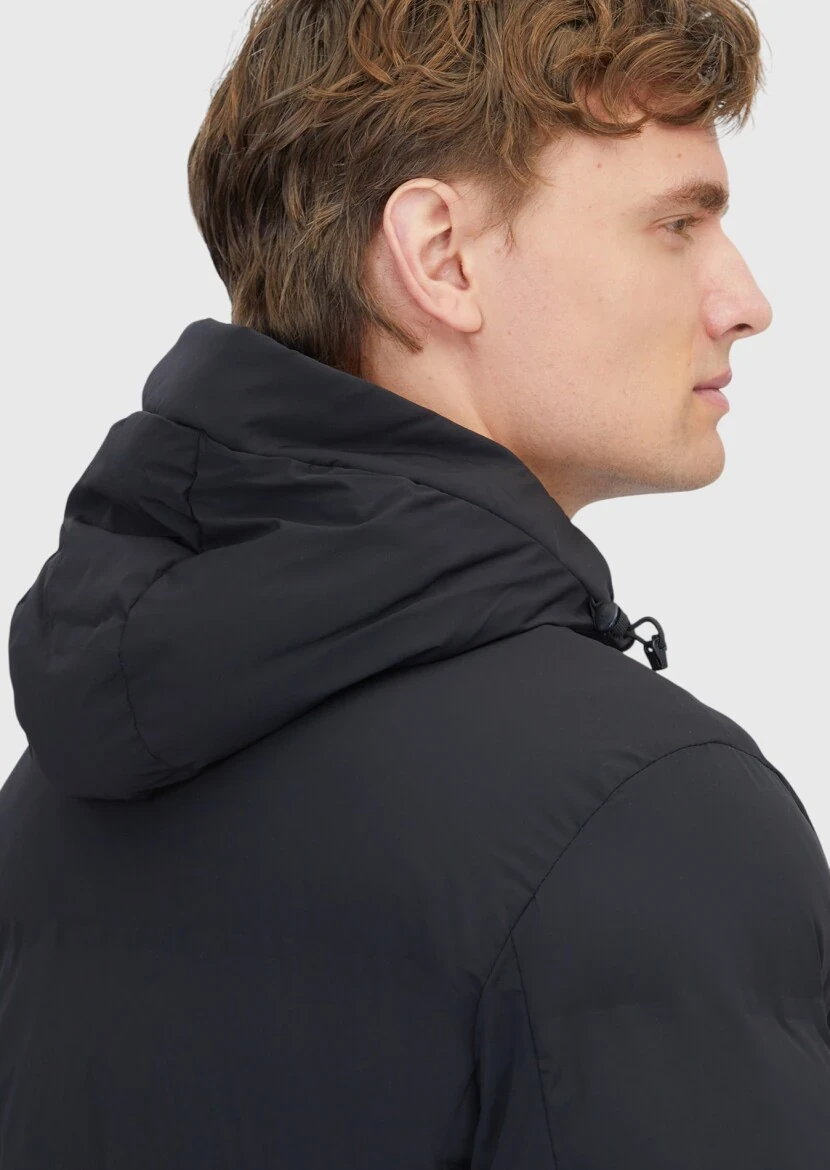 Siyah Regular Fit Kapüşonlu Casual Dokuma Mont - 5