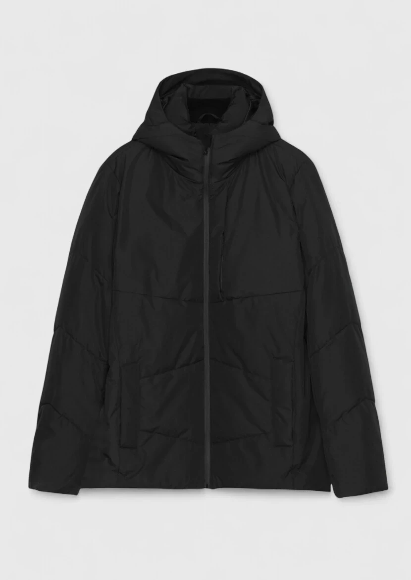 Siyah Regular Fit Kapüşonlu Casual Dokuma Mont - RAMSEY