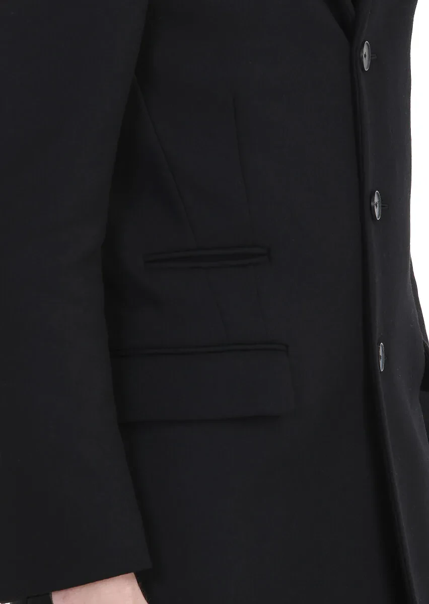 Siyah Regular Fit Kelebek Yaka Casual Dokuma Palto - 6