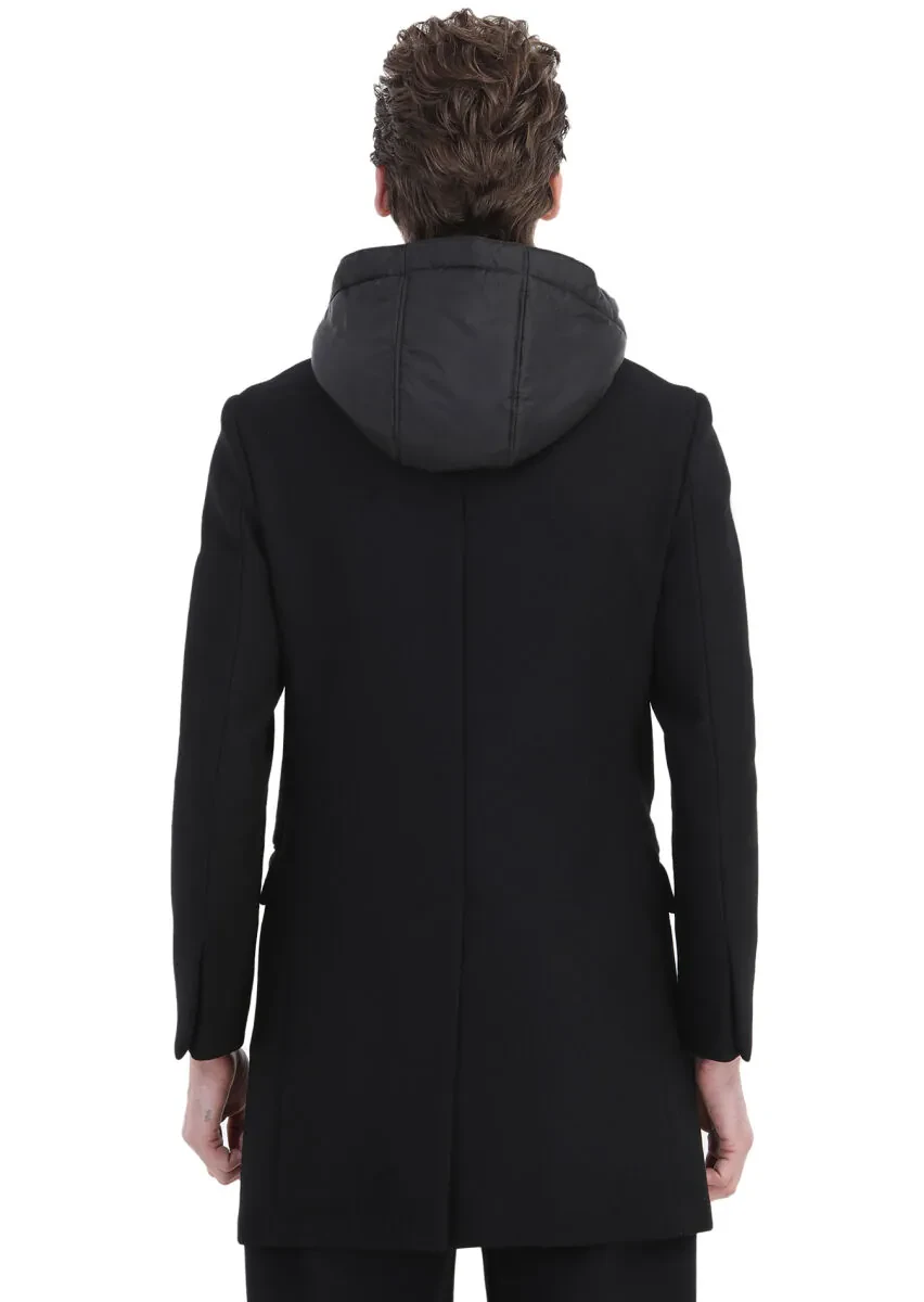 Siyah Regular Fit Kelebek Yaka Casual Dokuma Palto - 8