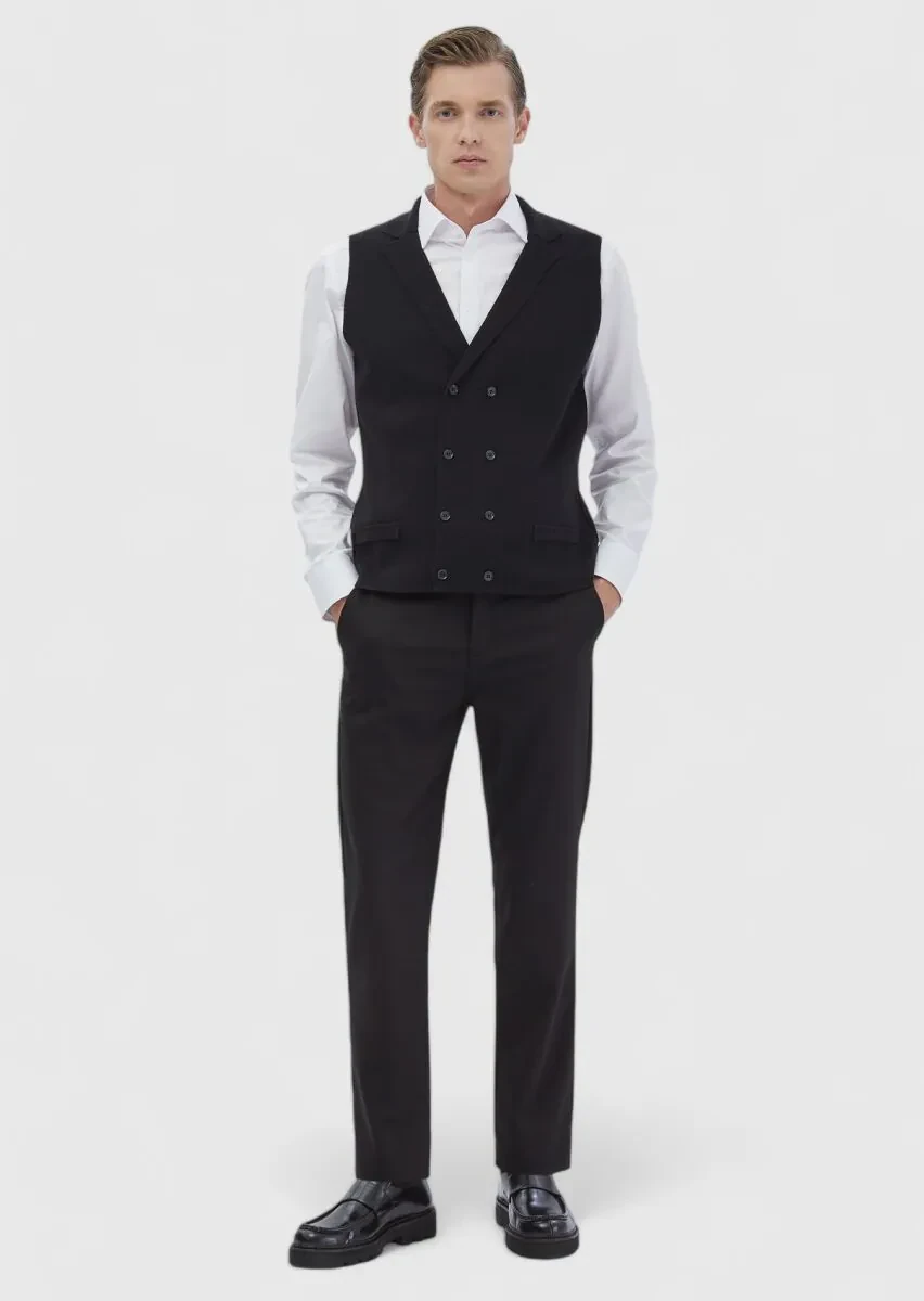 Siyah Regular Fit Kelebek Yaka Casual Örme Triko Yelek - 2