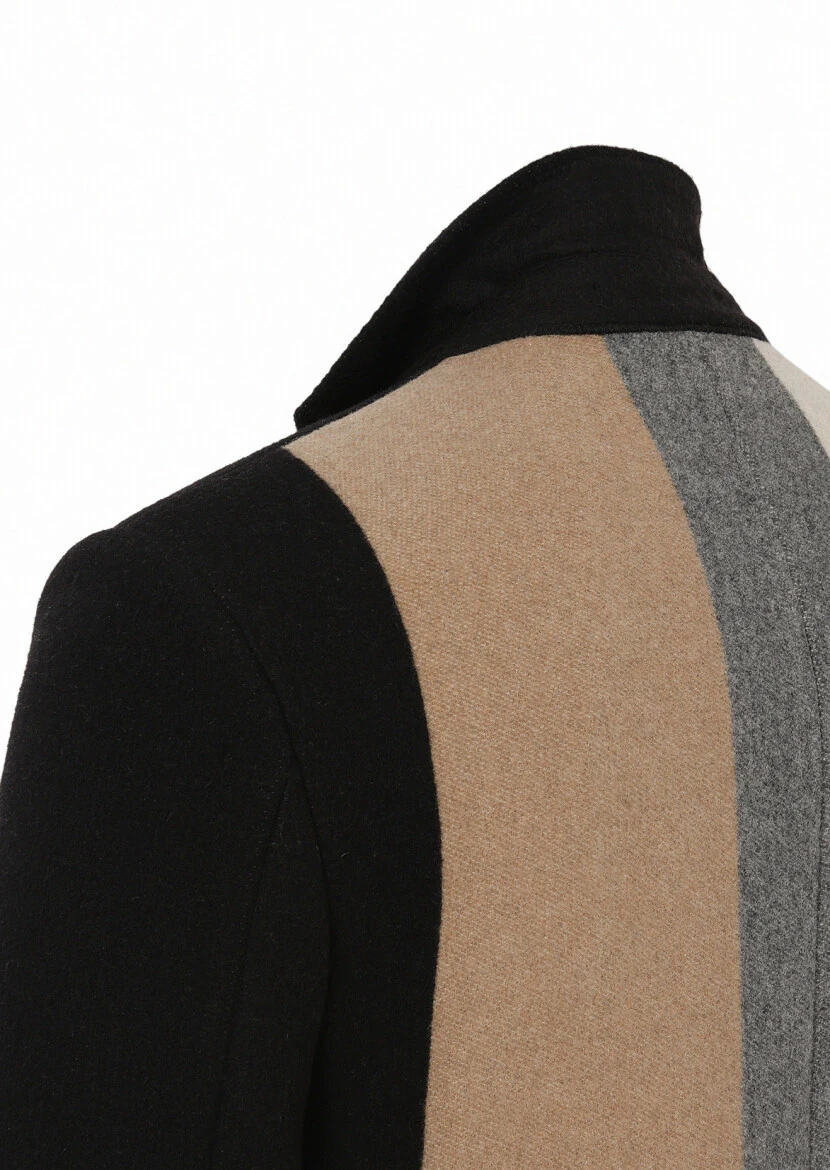 Siyah Regular Fit Kelebek Yaka Klasik Dokuma Palto - 4