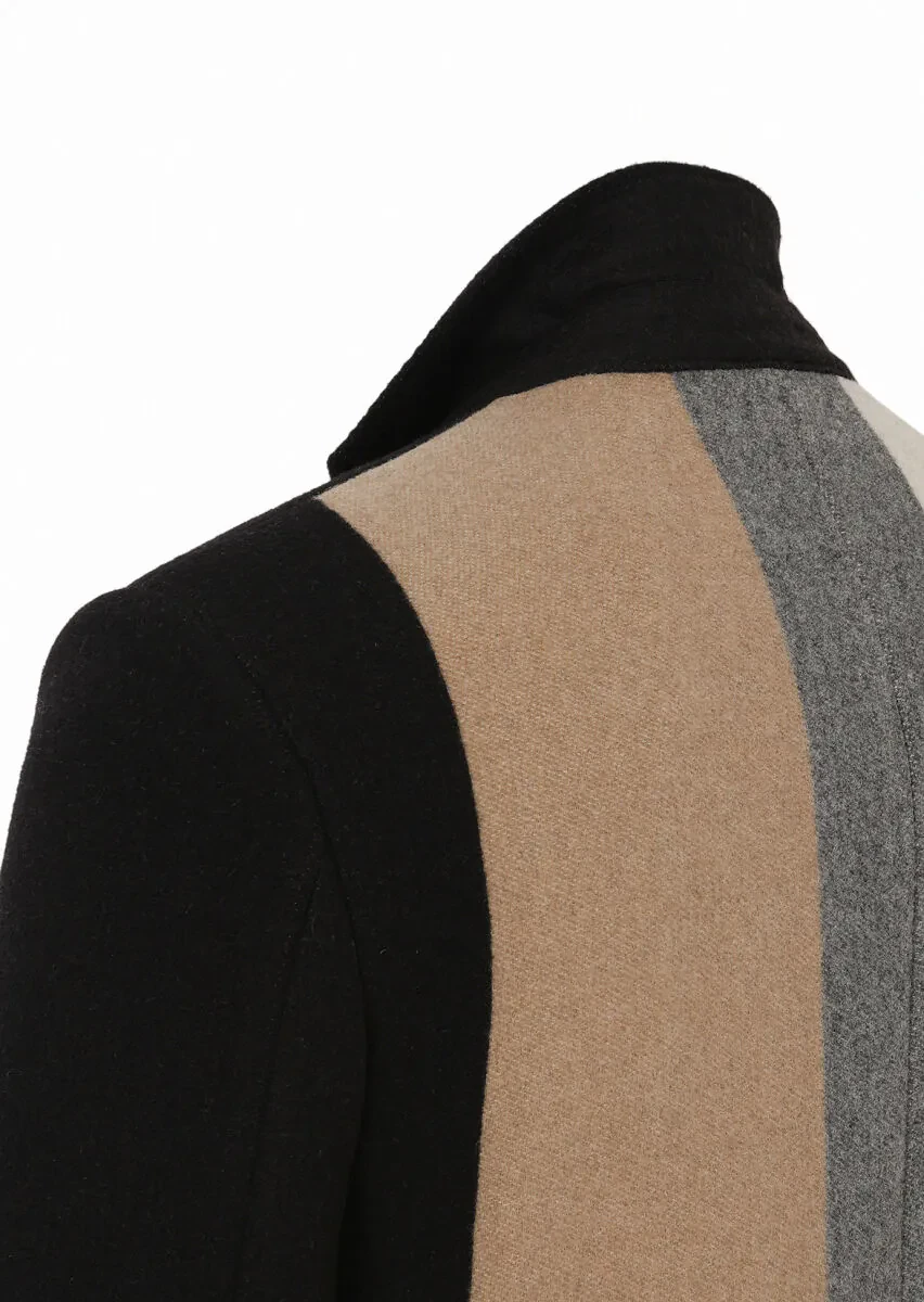 Siyah Regular Fit Kelebek Yaka Klasik Dokuma Palto - 4