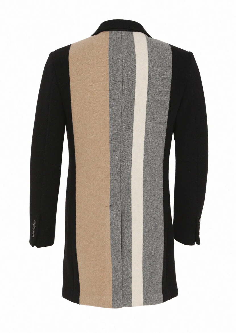 Siyah Regular Fit Kelebek Yaka Klasik Dokuma Palto - 7