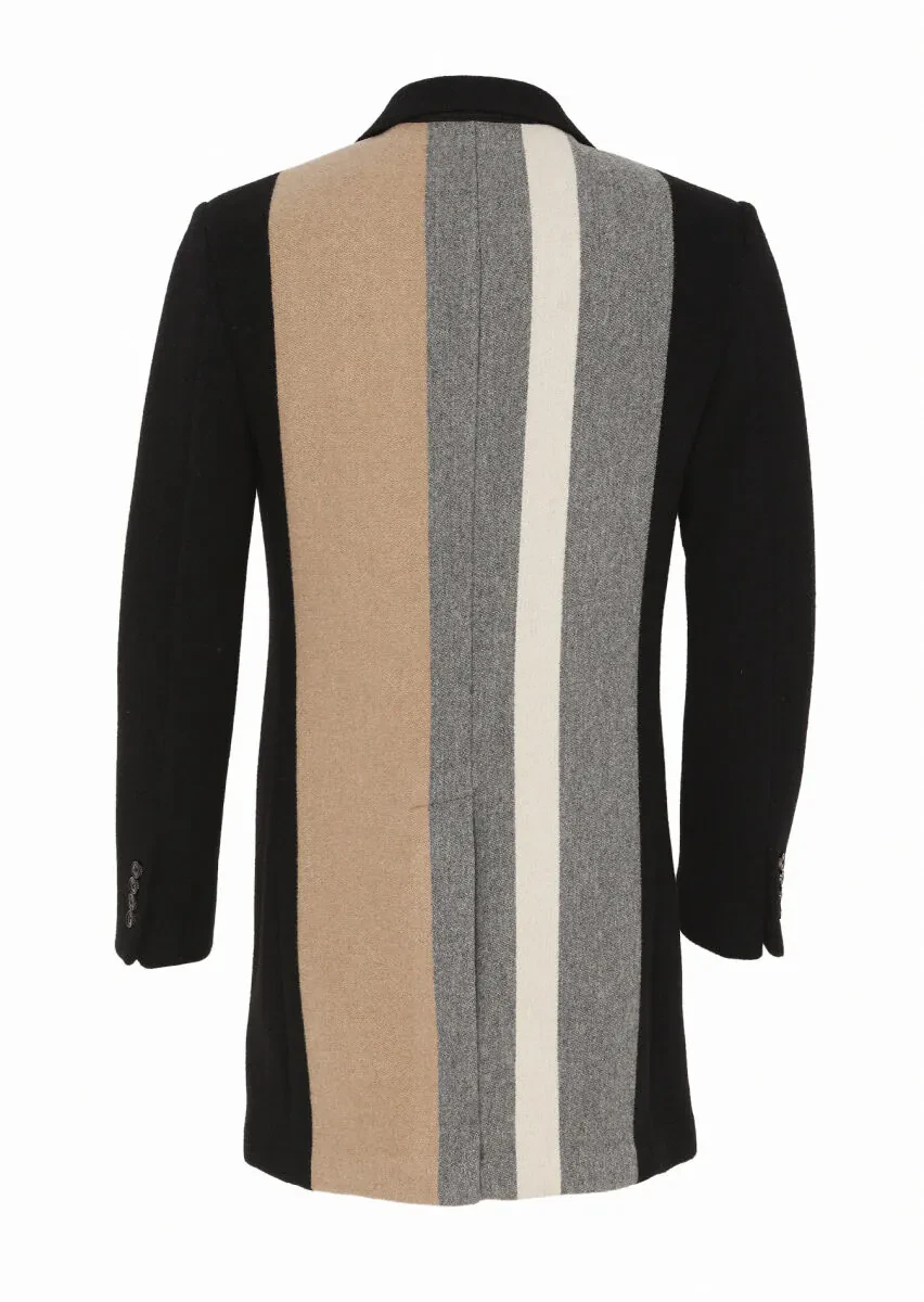 Siyah Regular Fit Kelebek Yaka Klasik Dokuma Palto - 7