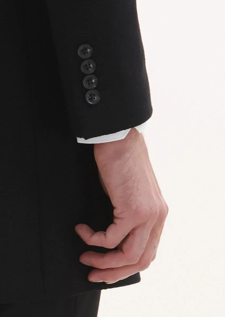 Siyah Regular Fit Kelebek Yaka Klasik Dokuma Palto - 4