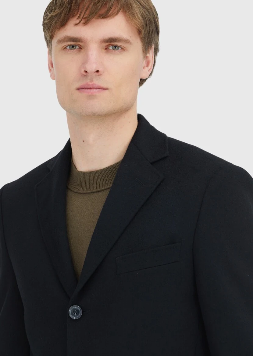 Siyah Regular Fit Kelebek Yaka Klasik Dokuma Palto - 4