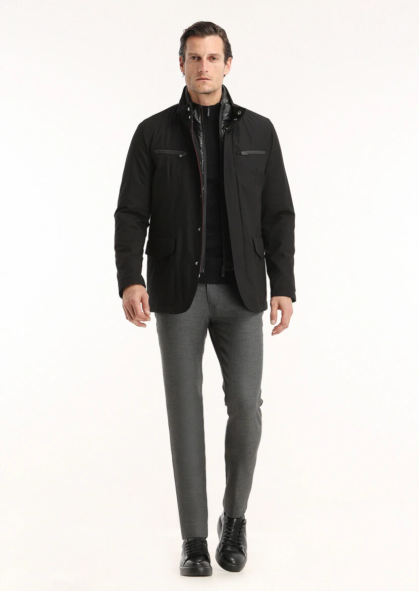 Siyah Regular Fit Micro Jel Elyaflı Spor Ceket - 1