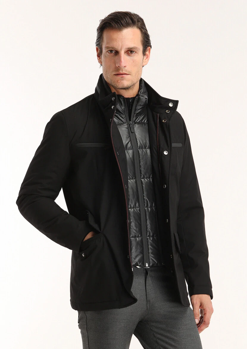 Siyah Regular Fit Micro Jel Elyaflı Spor Ceket - 2