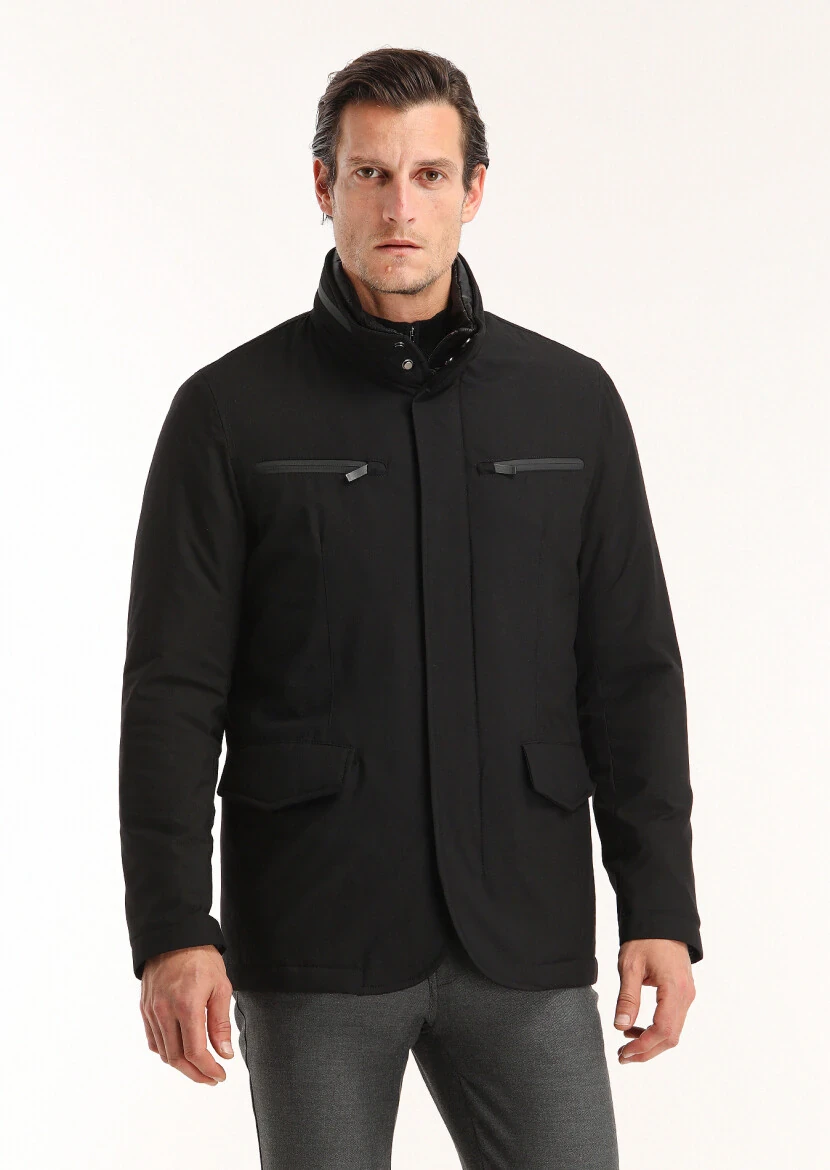 Siyah Regular Fit Micro Jel Elyaflı Spor Ceket - 3