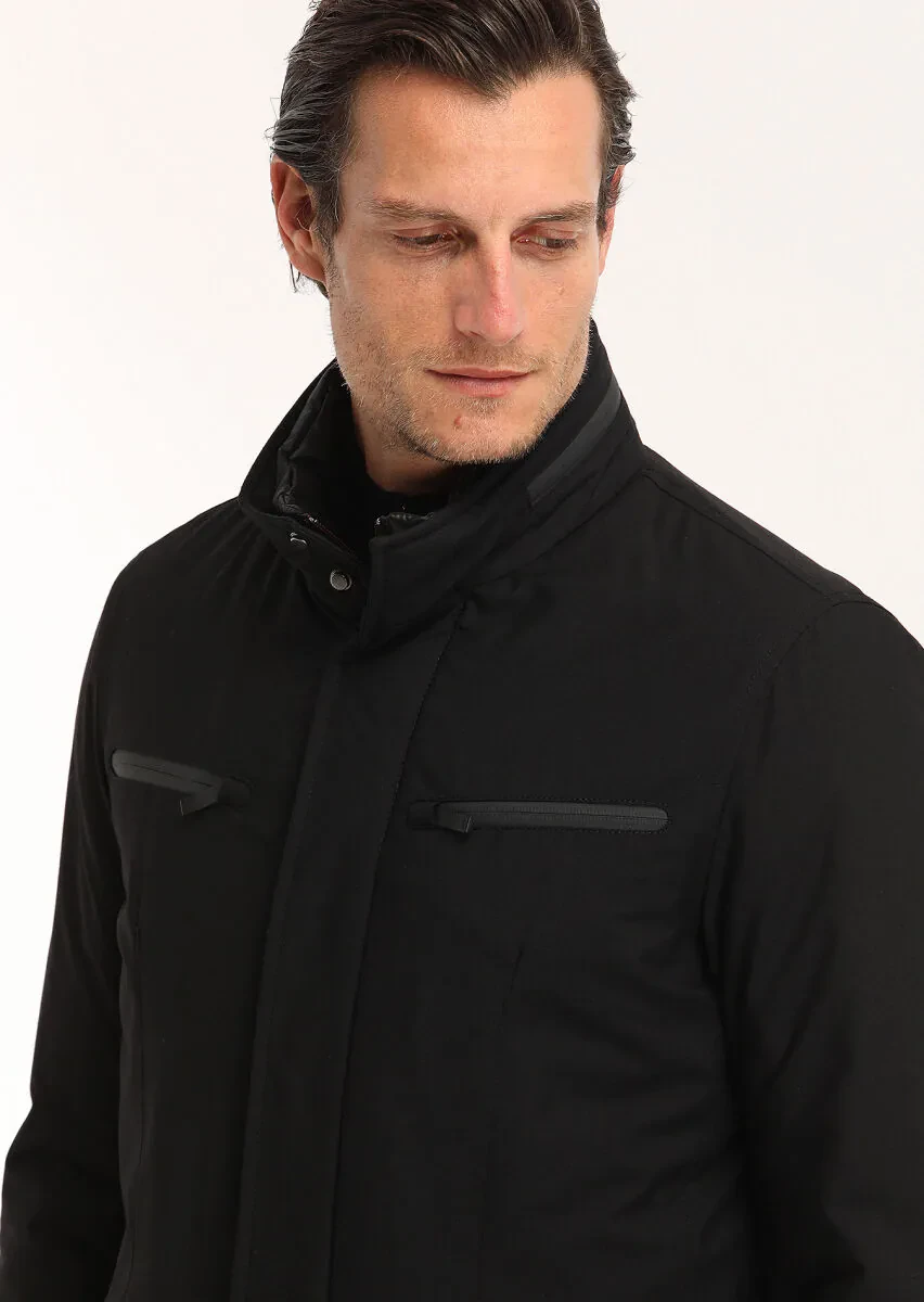 Siyah Regular Fit Micro Jel Elyaflı Spor Ceket - 4