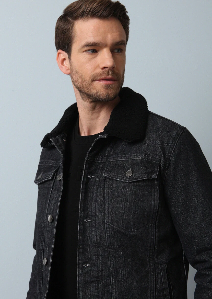 Siyah Regular Fit Pamuk Karışımlı Örme Micro Elyaflı Spor Ceket - 2