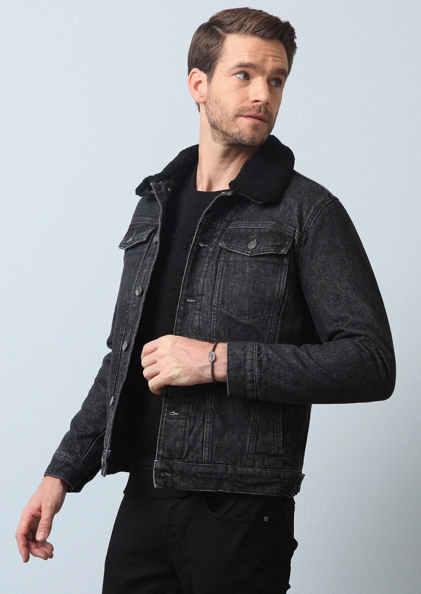 Siyah Regular Fit Pamuk Karışımlı Örme Micro Elyaflı Spor Ceket - 4