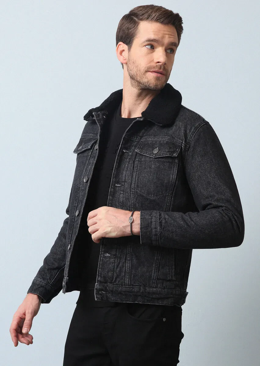 Siyah Regular Fit Pamuk Karışımlı Örme Micro Elyaflı Spor Ceket - 4