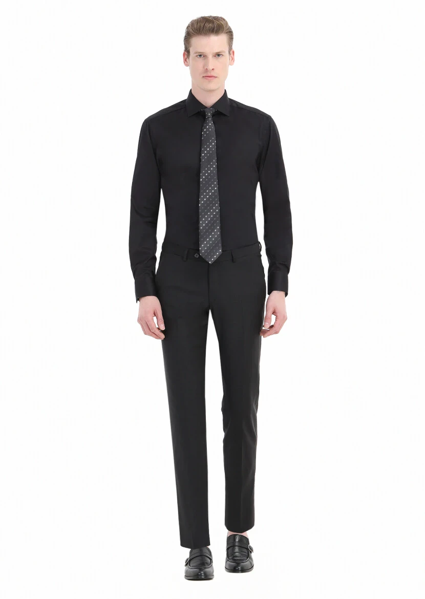 Siyah Regular Fit Ütü İstemeyen Dokuma Klasik %100 Pamuk Gömlek - RAMSEY