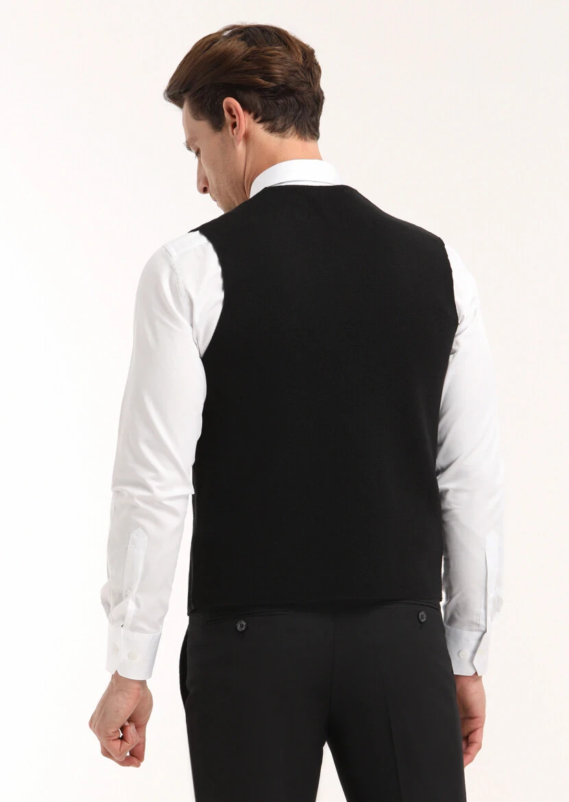 Siyah Regular Fit V Yaka Casual Örme Triko Yelek - 4